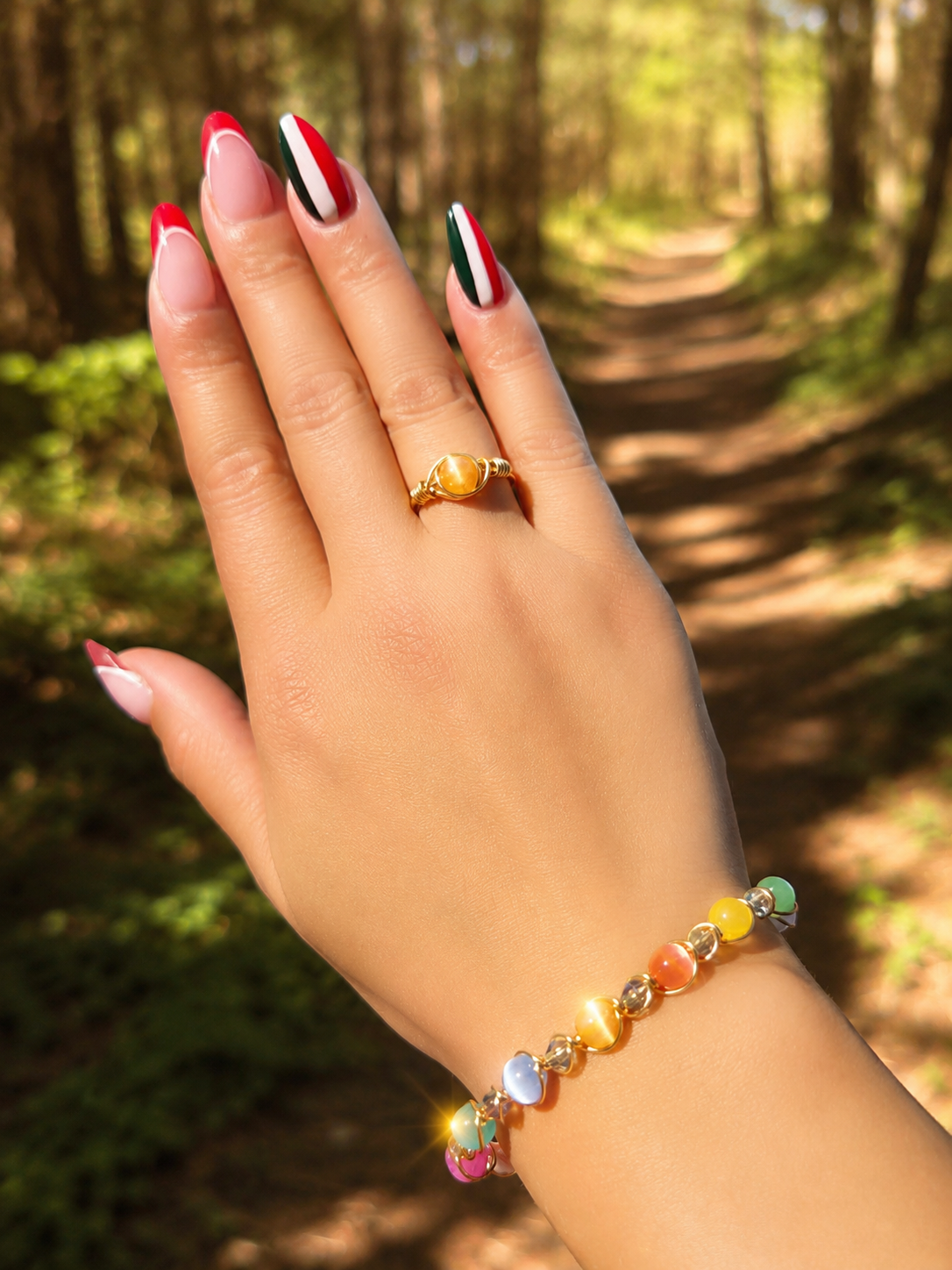 Rainbow Selenite Bracelet & Ring Set